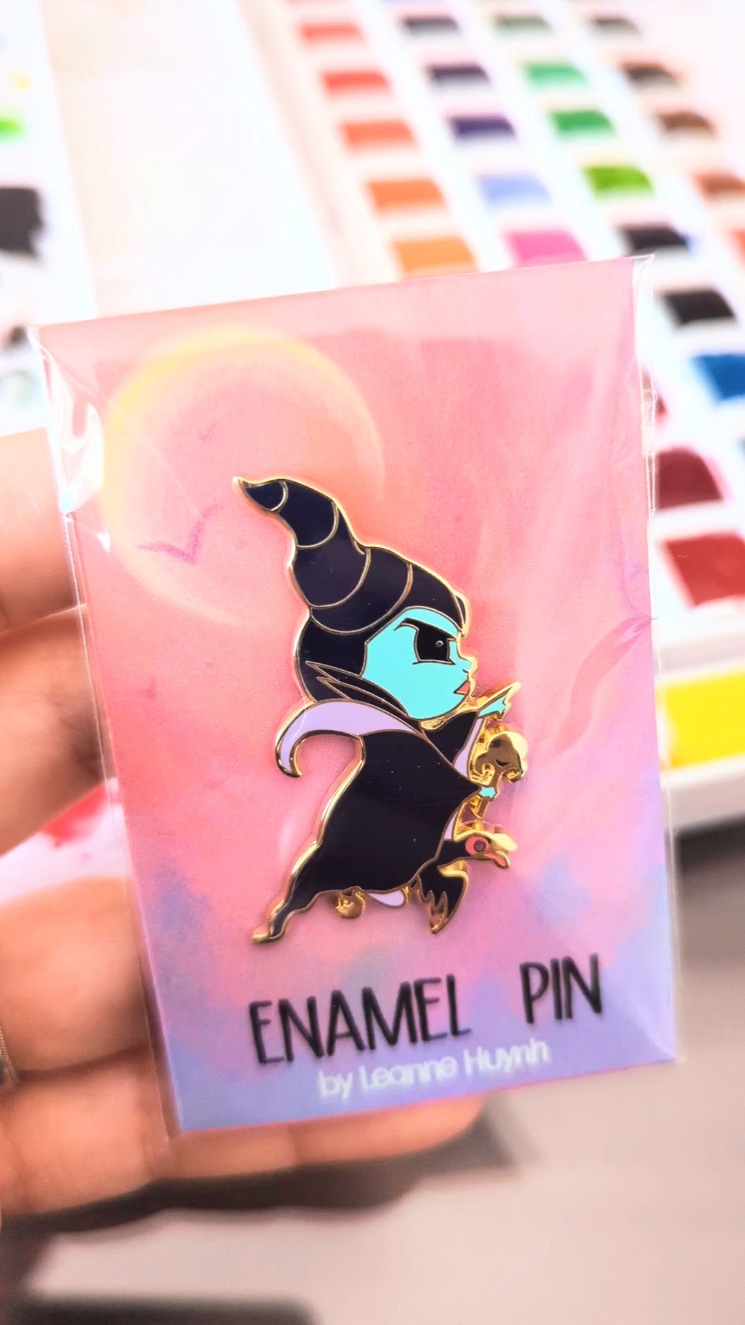 Chibi Maleficent Flying on her Raven Gold Enamel Pin