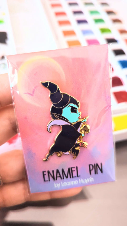 Chibi Maleficent Flying on her Raven Gold Enamel Pin